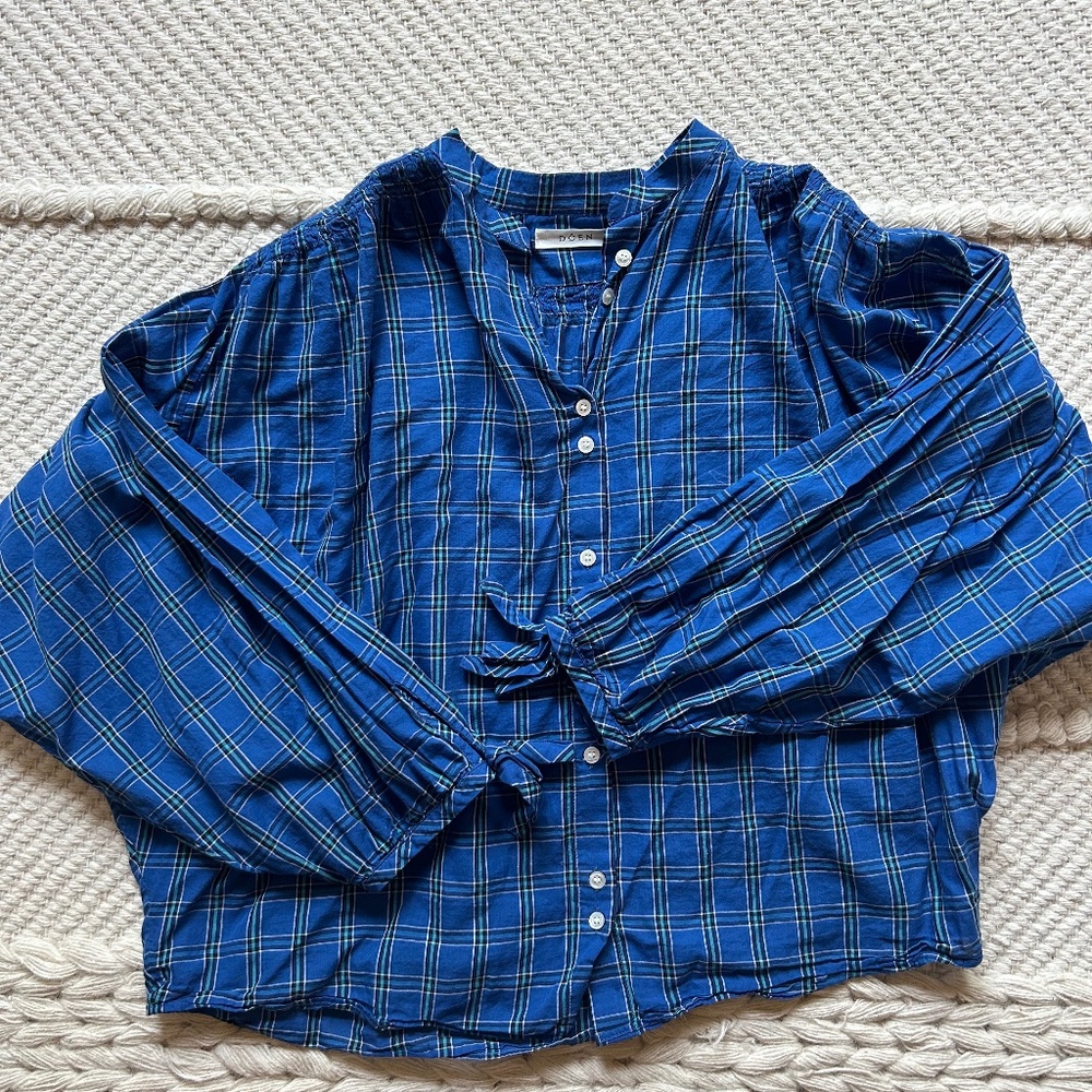 Doen Blue Plaid Button Down Shirt